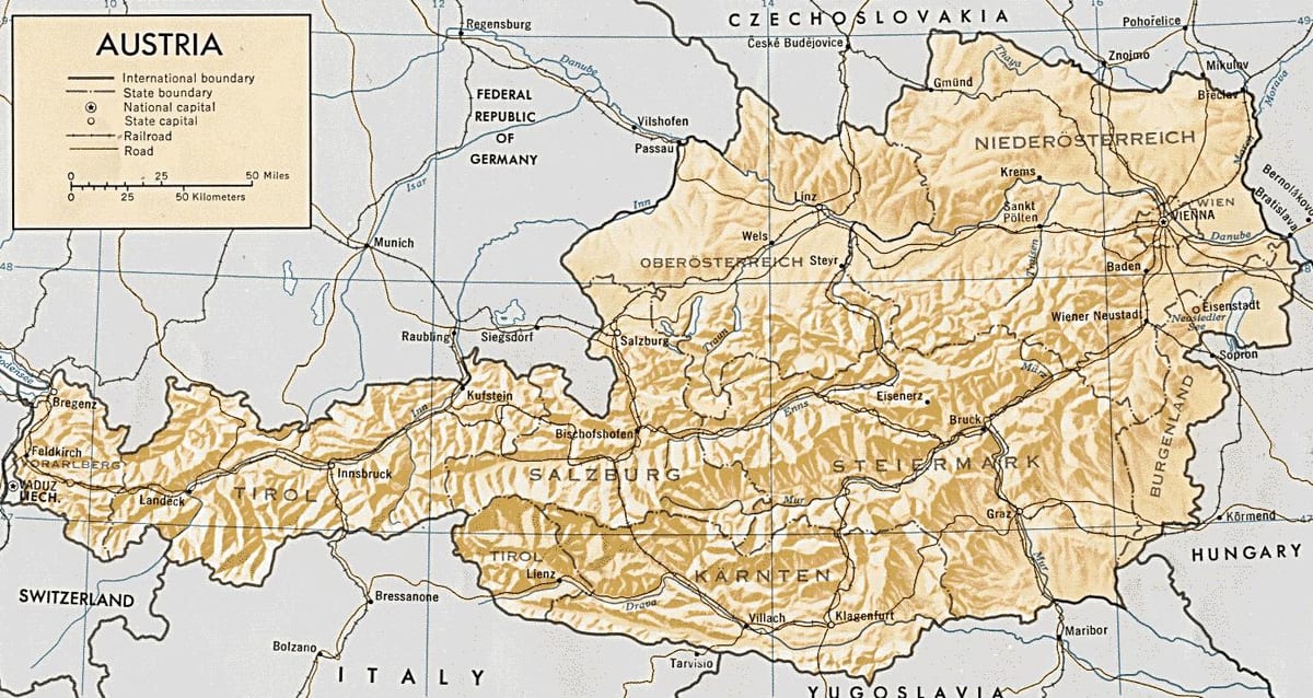 オーストリアの地理的地図
