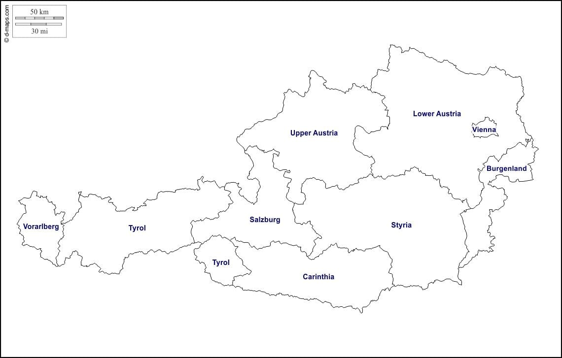 白地図のオーストリア