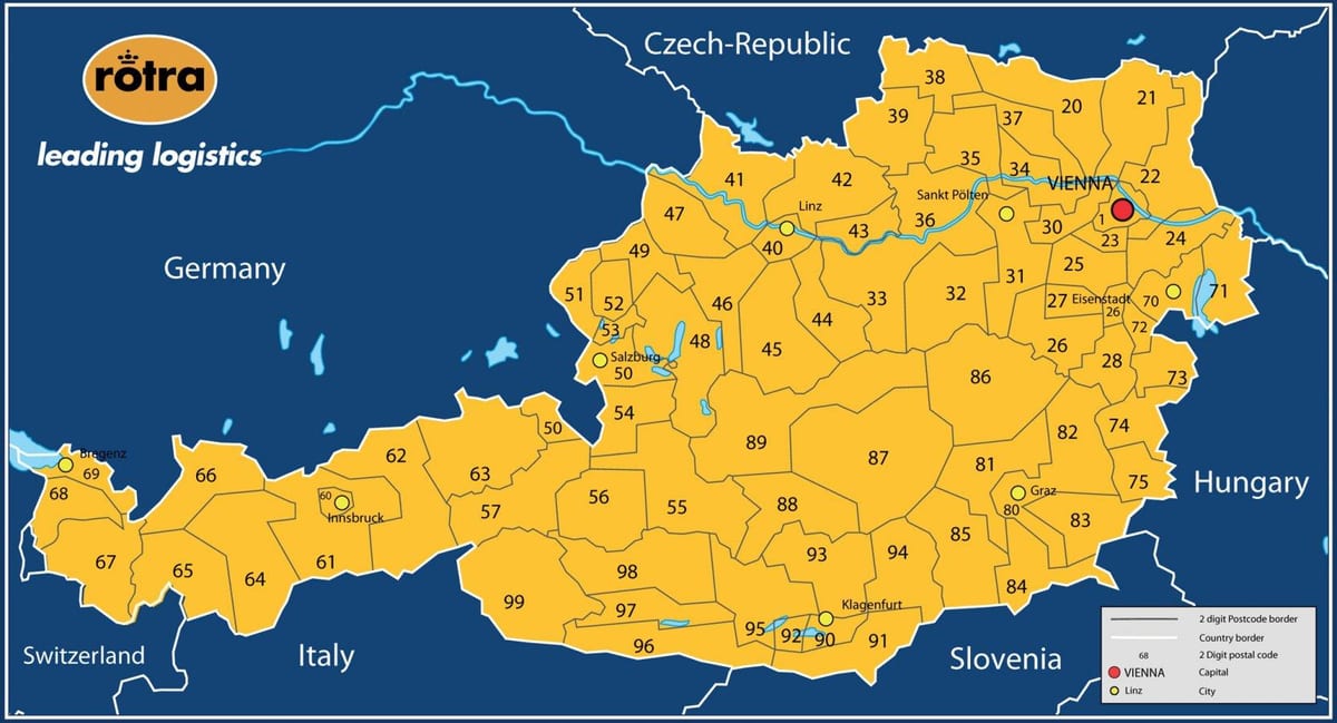 地図オーストリアの郵便番号 