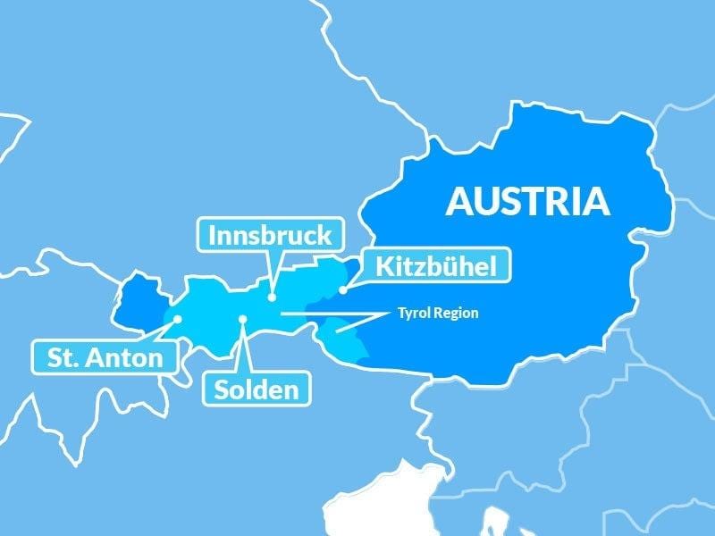 地図の地図のチロルの地域オーストリア