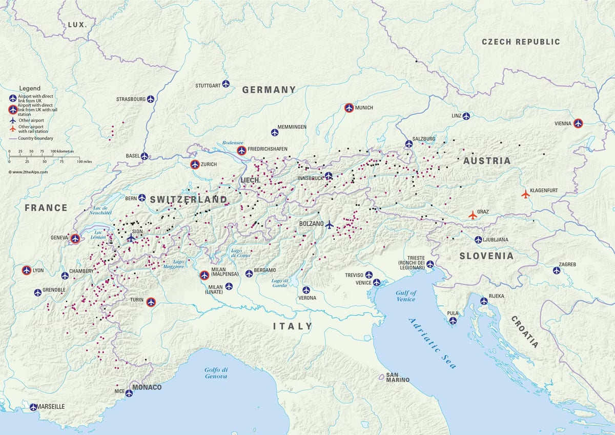 地図オーストリアスキーリゾートの空港