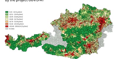 オーストリアの人口密度の地図