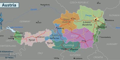 オーストリアの名所を地図