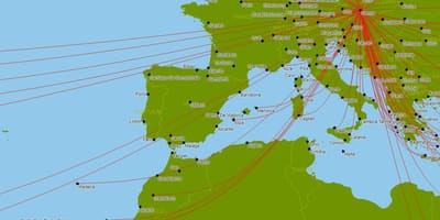 オーストリア航空運航便の地図